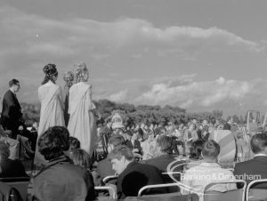 Barking Carnival 1968, showing beauty queen and attendant and spectators in park, 1968