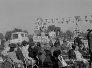 Barking Carnival 1968, showing Roneo Tramp Band float and spectators, 1968