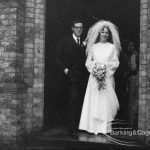 London Borough of Barking Libraries staff, showing wedding of Miss Kay Smith and Mr Martin Kruper at Church in Dagenham, 1968