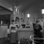 St Peter’s Church, Warrington Road, Dagenham, showing choir and crib, 1968