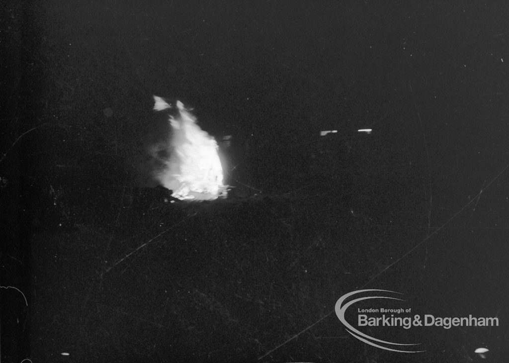 Guy Fawkes night, showing bonfires near Rectory Library, Dagenham, 1968