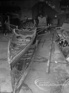 Barking Park Boat House Appeal to Ministry, showing boats in boatbuilding shed, 1968