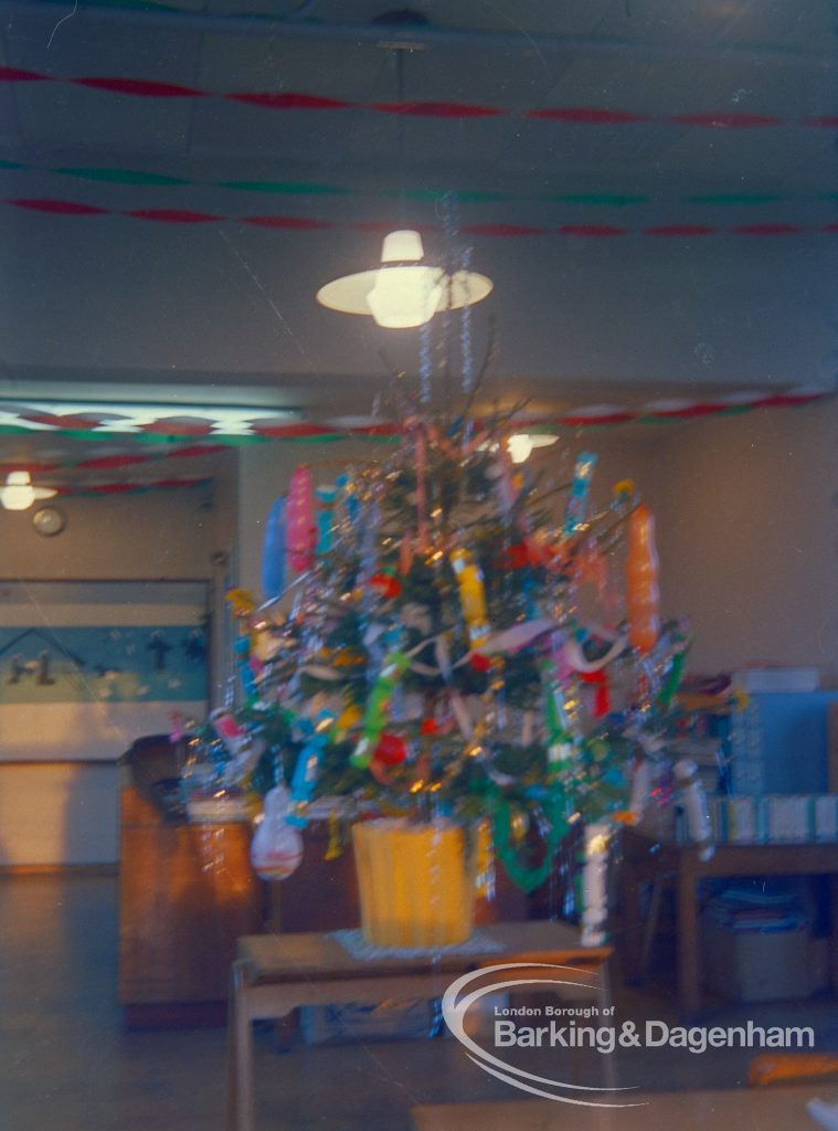 Rectory Library, Dagenham, junior section with Christmas tree taken from west, 1968