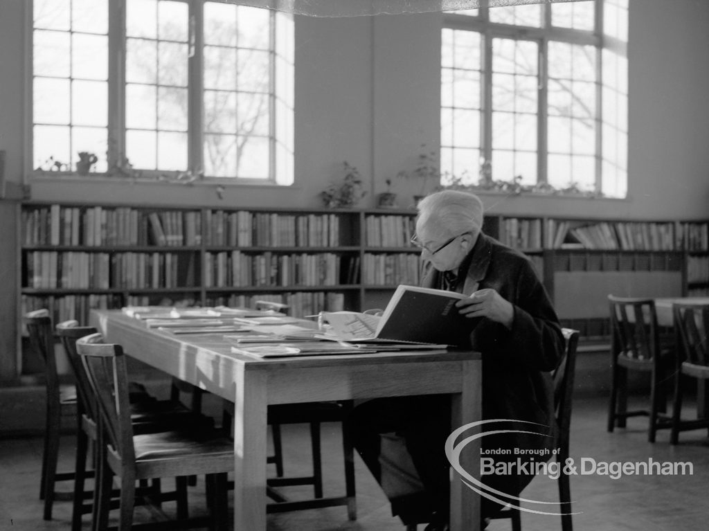 Rectory Library, Dagenham showing reader in Reference section, 1968