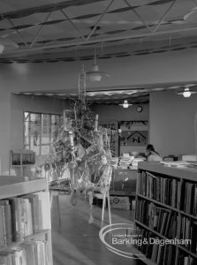 Rectory Library, showing junior section with Christmas decorations, 1968