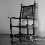 Valence House Museum, Becontree Avenue, Dagenham, showing English turned walnut armchair, circa. 1665, on loan from Victoria and Albert Museum and displayed in Period Room, 1968