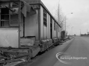 Rookery Farm Tenants Association Hall, Ballards Road, Dagenham, showing north end of  temporary community centre building, and surroundings in dilapidated state, 1969