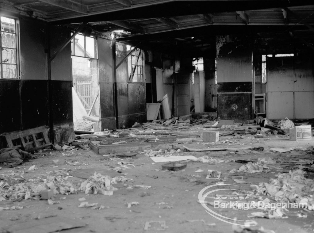 Rookery Farm Tenants Association Hall, Ballards Road, Dagenham, showing north end of  temporary community centre building, and surroundings in dilapidated state, 1969