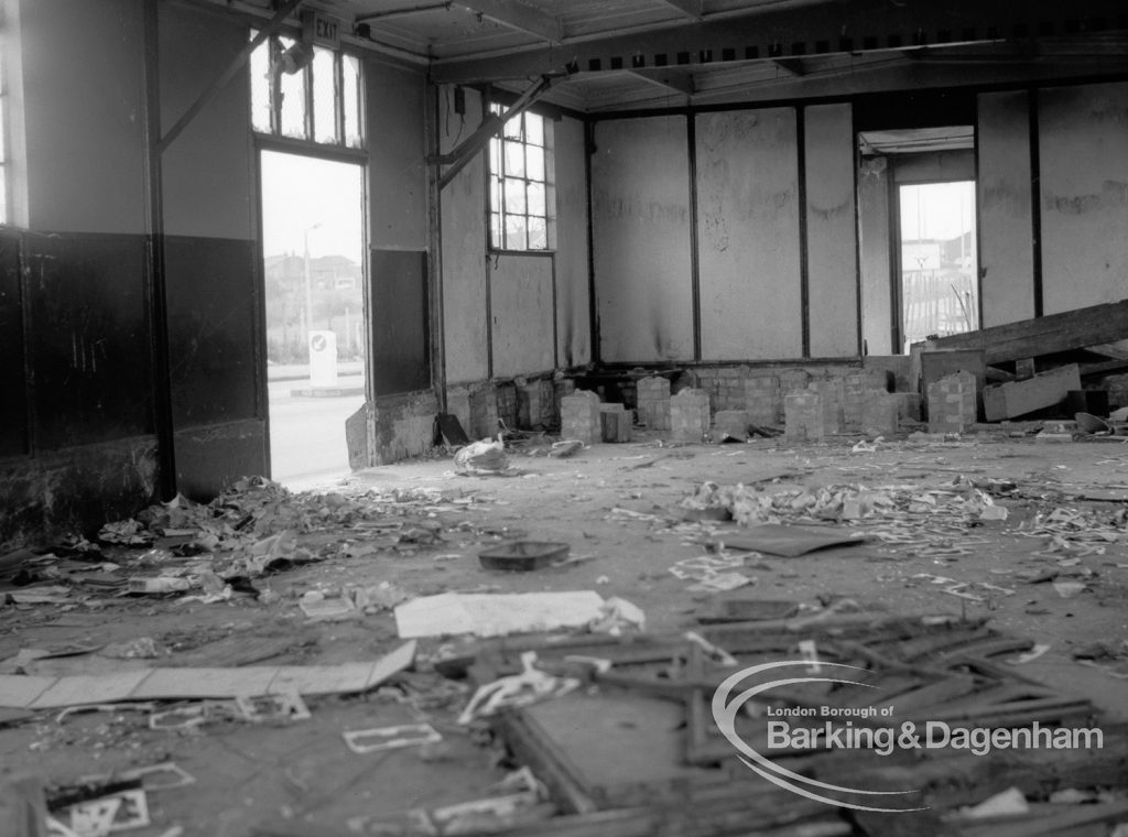 Rookery Farm Tenants Association Hall, Ballards Road, Dagenham, showing north end of  temporary community centre building, and surroundings in dilapidated state, 1969