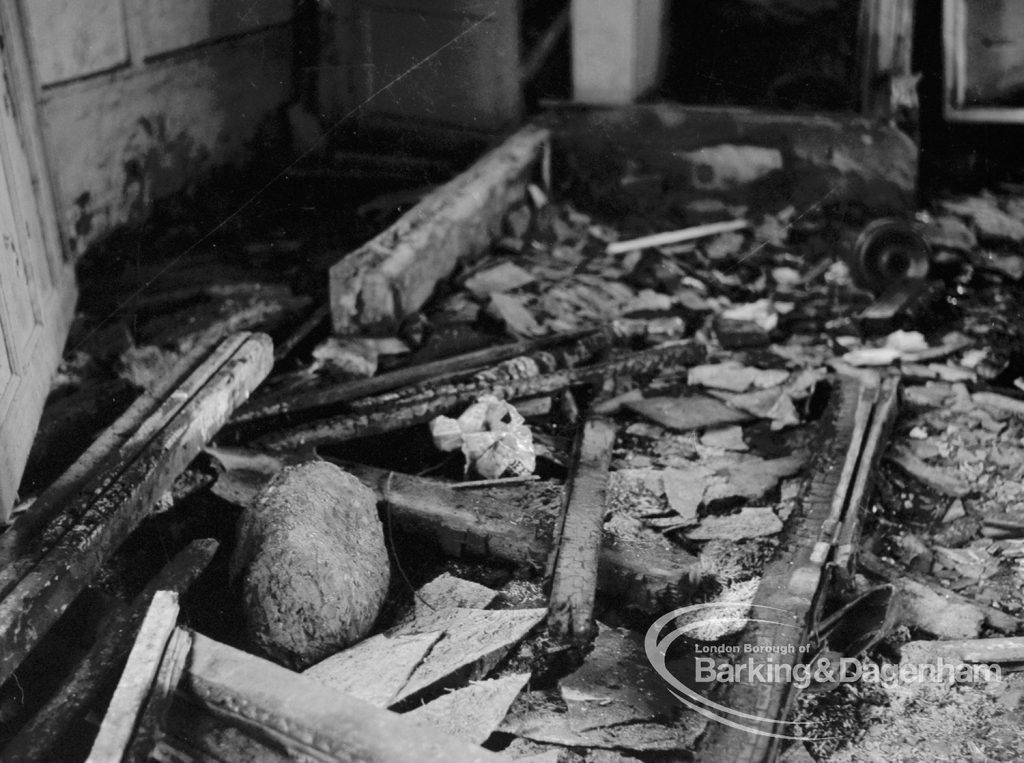 Rookery Farm Tenants Association Hall, Ballards Road, Dagenham, showing north end of  temporary community centre building, and surroundings in dilapidated state, 1969