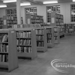Rectory Library, Dagenham, showing the junior bookcases in adult library, looking east, 1969