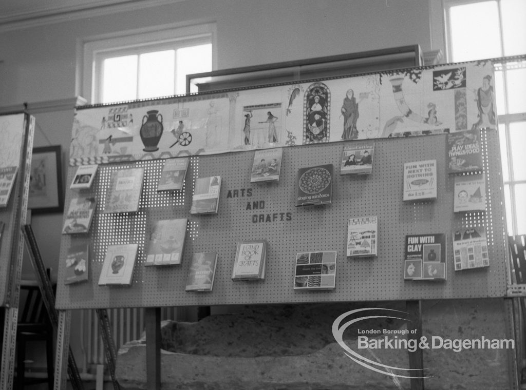 Barking Libraries Children’s Book Week at Valence House, Dagenham, showing exhibition of children’s arts and crafts books, 1969