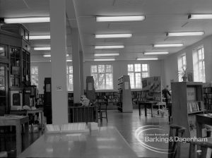 London Borough of Barking Rectory Library, Dagenham, showing view in adult section looking south, 1969