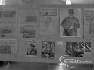 London Borough of Barking exhibition of historical Second World War newspapers at Valence House Museum, Dagenham, 1969