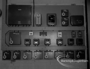 London Borough of Barking Borough Engineer, Heating and Ventilation, showing control panel in boiler house at Riverside Old People’s Home for Senior Citizens, Thames View, 1969