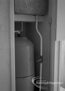 London Borough of Barking Borough Heating Engineer, showing cylindrical heating cistern at Wellington Drive, Dagenham flats, 1969