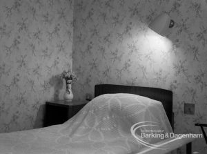 London Borough of Barking Borough Heating Engineer, showing safety electric bell in bedroom at Becontree Heath flat, 1969