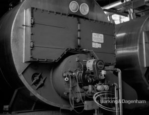 London Borough of Barking Borough Heating Engineer, showing oil burner unit in boiler house at Salvage Plant, 1969