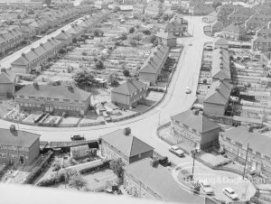 Panoramic view from Parkside House, Bell Farm Avenue, Dagenham, showing housing at the Hardie Road circus and banjo, 1969