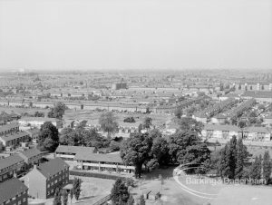Panoramic view from Parkside House, Bell Farm Avenue, Dagenham, looking west-south-west to The Lawns Old People’s Home for Senior Citizens, 1969