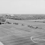 Panoramic view from Parkside House, Bell Farm Avenue, Dagenham, showing the expanse of Central Park, with the gasholders (top left), 1969