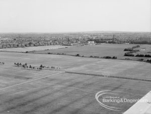 Panoramic view from Parkside House, Bell Farm Avenue, Dagenham, showing the expanse of Central Park to Barking College of Technology, 1969