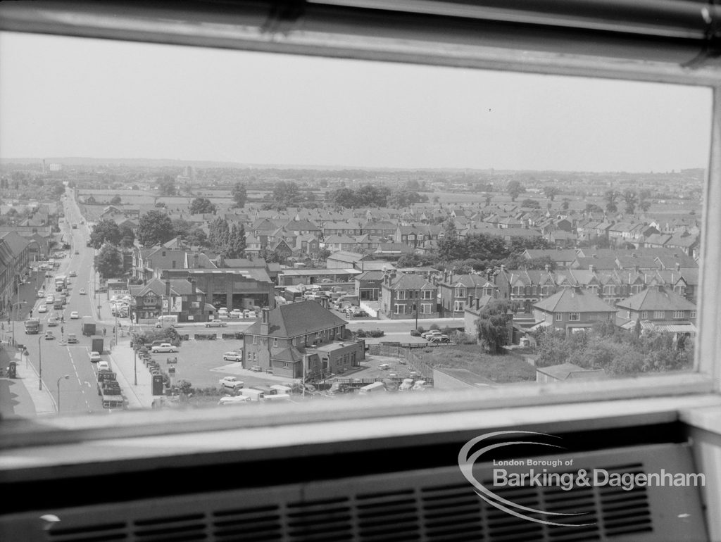 View from Asta House, Chadwell Heath, facing east with High Road on right, 1969