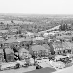View from Asta House, Chadwell Heath, with Furze School and Bennett Road, West Ham Football Club Sports Ground, and Whalebone Lane South (centre top left), 1969