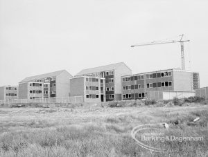 Dagenham housing development, showing Birdbrook Close and Durban Gardens under construction at Wellington Drive estate, 1969