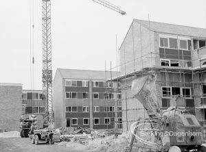 Dagenham housing development, showing Canberra Crescent (and adjoining Teresa Greene Occupational Centre) under construction at Wellington Drive estate, 1969