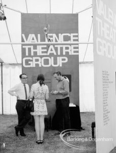 Dagenham Town Show 1969, showing entrance to Valence Theatre Group exhibition with officers, 1969