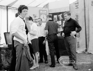 Dagenham Town Show 1969, showing Fanshawe Film Society cinema with people awaiting the 4.00 pm performance, 1969