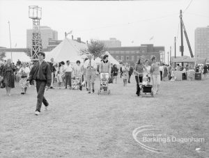 Dagenham Town Show 1969, showing visitors in main Avenue, with marquee in background, 1969