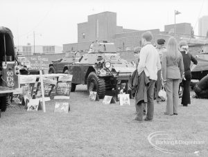 Dagenham Town Show 1969, showing young people looking at army vehicles, 1969