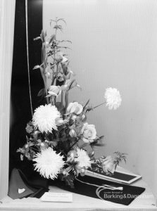 Dagenham Town Show 1969, showing exhibit of chrysanthemums in model boat in Flower Arrangement exhibition, 1969