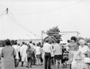 Dagenham Town Show 1969, showing crowd watching Becontree Wheelers cyclists on speed rollers, 1969