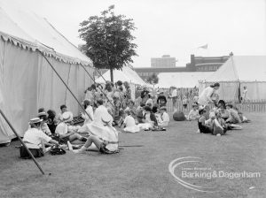 Dagenham Town Show 1969, showing groups resting outside, 1969