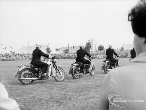 Dagenham Town Show 1969, showing four police motorcyclists demonstrating in line, 1969