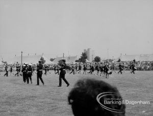 Dagenham Town Show 1969, showing bandsmen marching in circle, 1969