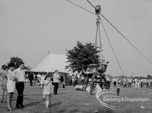Dagenham Town Show 1969, showing wire slide and passenger in bosun’s chair, 1969