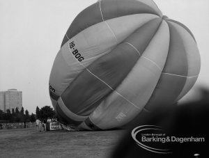 Dagenham Town Show 1969, showing the large, half-filled bag of HB-BOG hot-air balloon, 1969