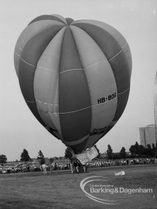 Dagenham Town Show 1969, showing hot-air balloon on ground, leaning towards camera, 1969