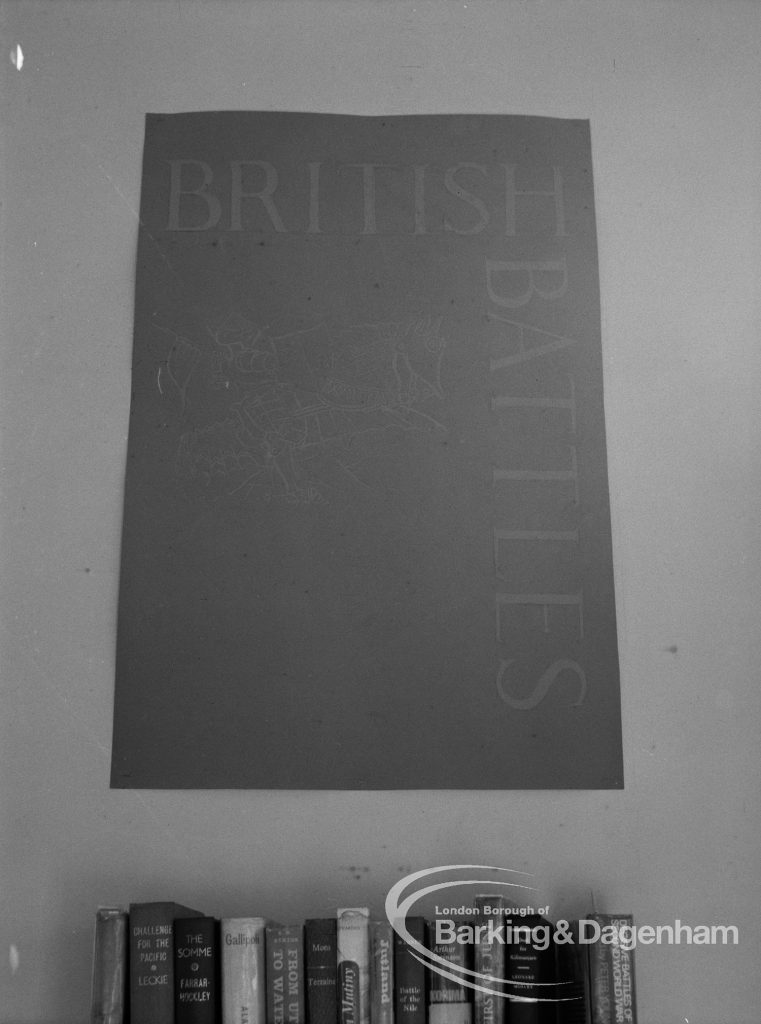 London Borough of Barking, Rectory Library, Dagenham, showing ‘British Battles’ poster by Egbert Smart on wall, 1969