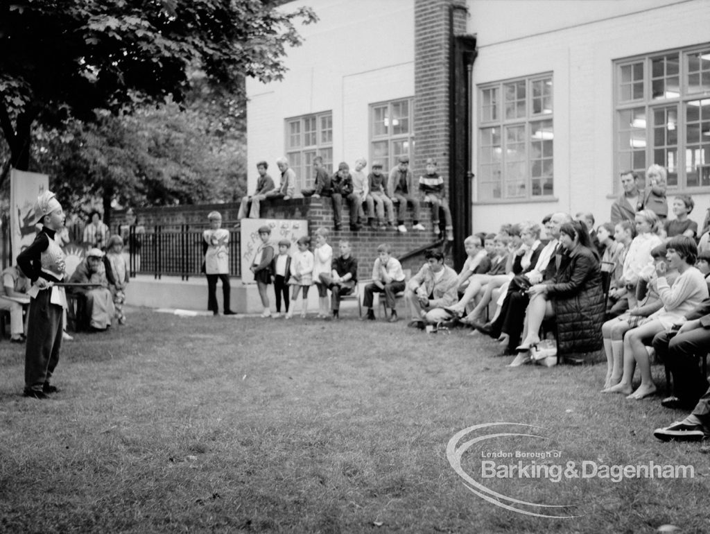 Rectory Library, Dagenham production of ‘The Price of Wisdom’ in grounds of library, produced by Mrs Jean Hickman, showing general view, 1969