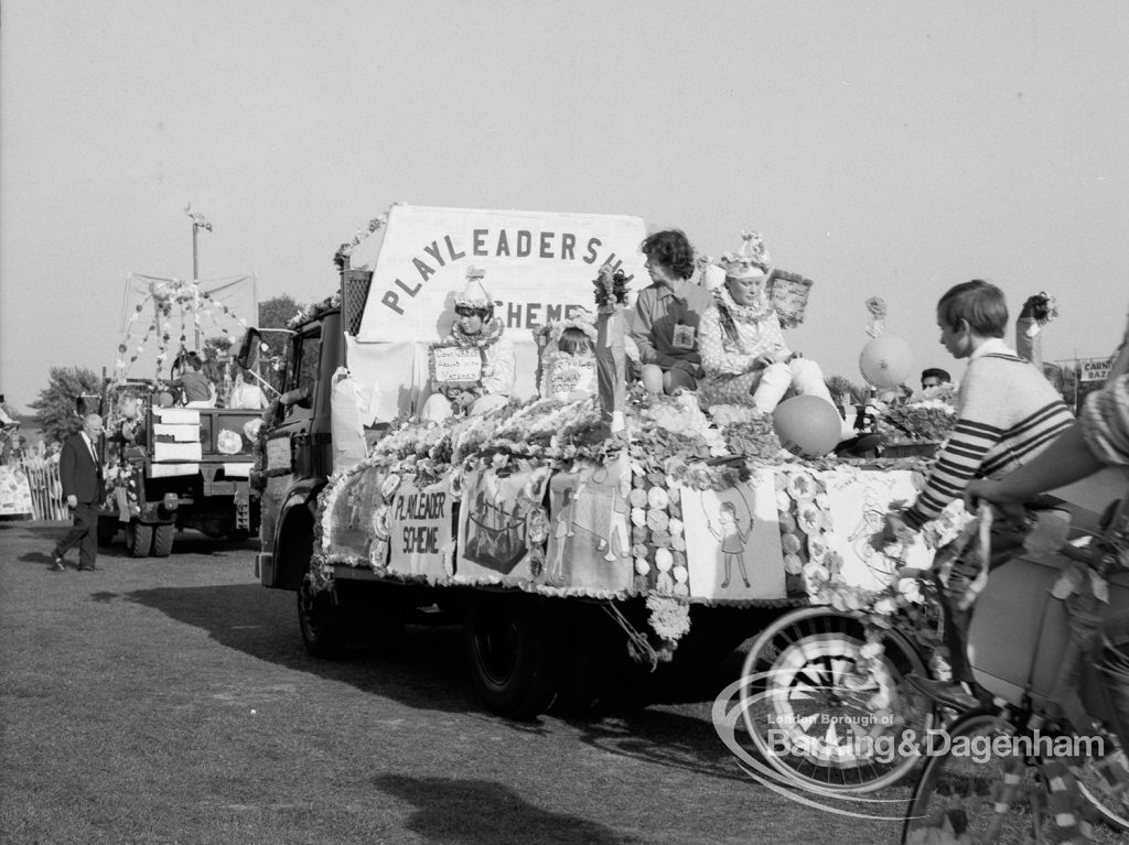 The ‘Playleadership Scheme’ decorated carnival parade float at the Barking Carnival, 1969