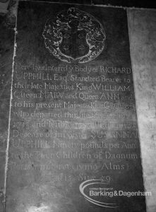 Memorial to Richard Uphill on the floor of St Peter and St Paul’s Parish Church, Dagenham, 1970