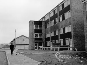 A four storey block of housing on the Wellington Drive estate, Dagenham, 1970