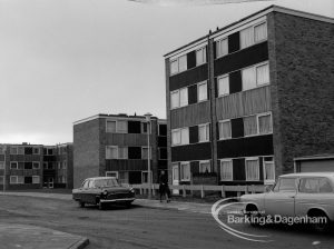 A tall block and three storey housing on the Wellington Drive estate, Dagenham, 1970