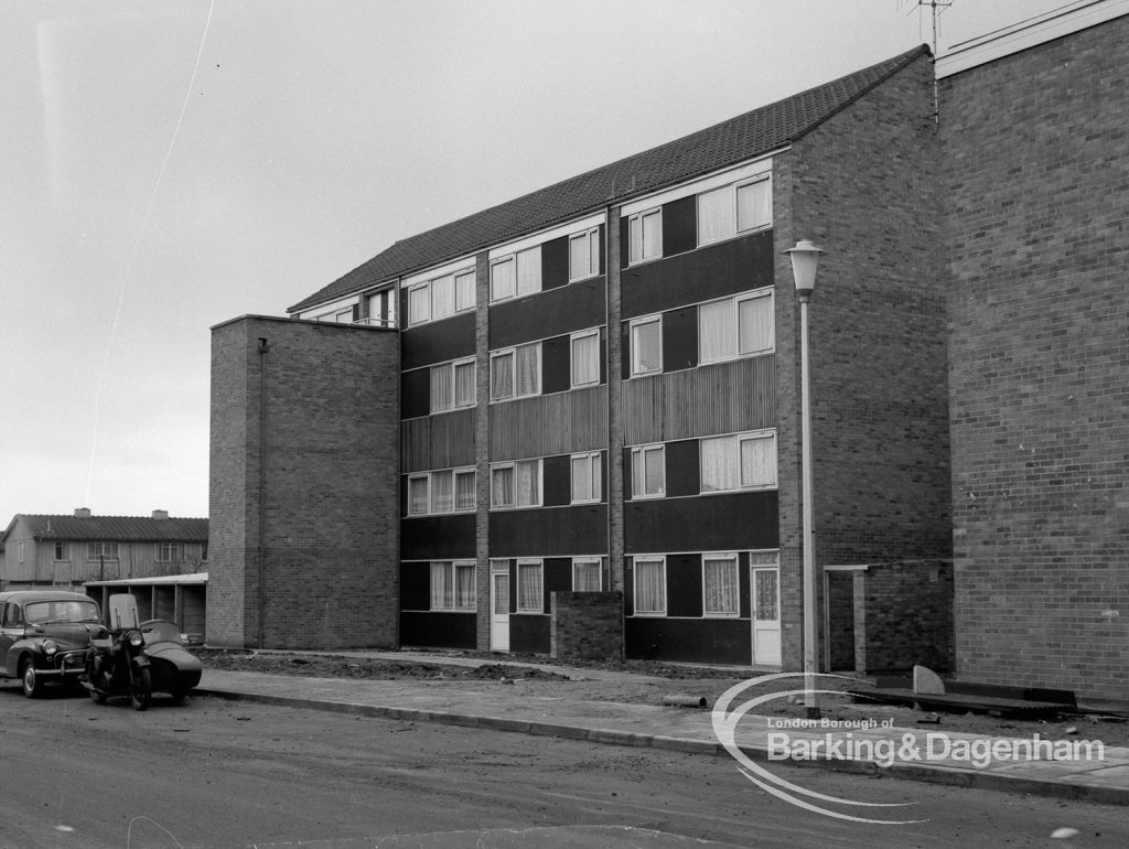 Two and four storey housing on the corner of the Wellington Drive estate, Dagenham, 1970