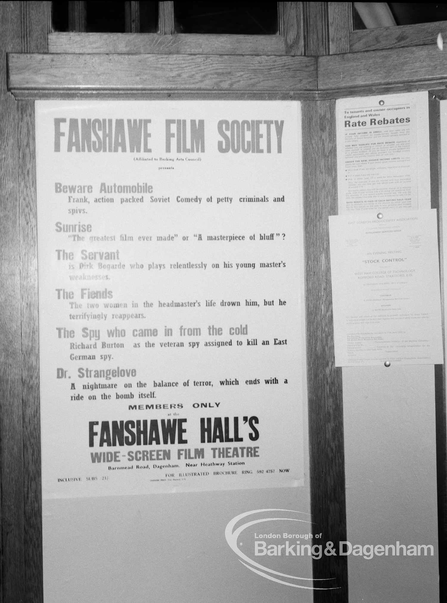 Poster For Fanshawe Film Society In Vestibule At Rectory Library Dagenham 1970 Barking And Dagenham Archive Photos
